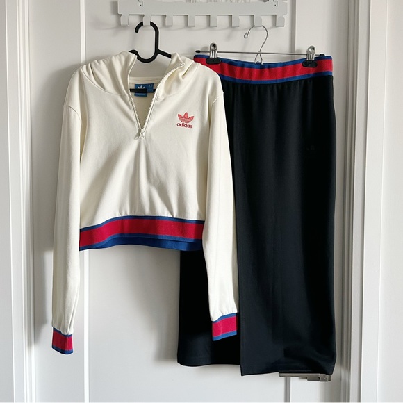 adidas Tops - Adidas Cream Hoodie and Black Pants Set